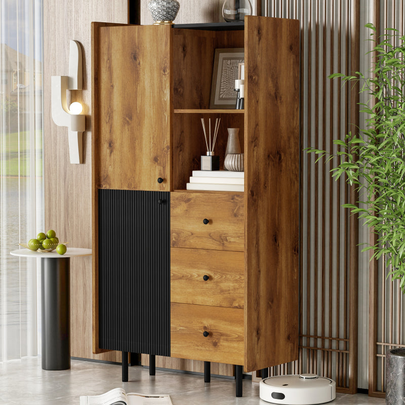 Sideboard - 160 cm hoch, modernes Sideboard mit zwei Türen, drei Schubladen und offenen Regalen