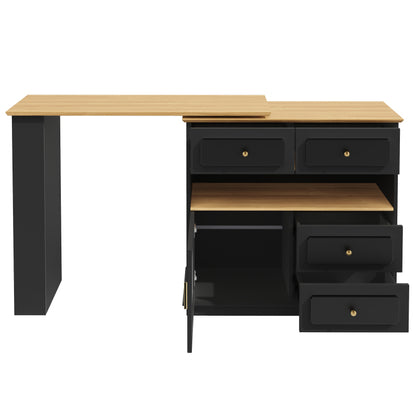 Hochtisch Kücheninsel  Bistro Table (125-181×39×104.5cm) , 360° drehbare Essbar, Schwarz