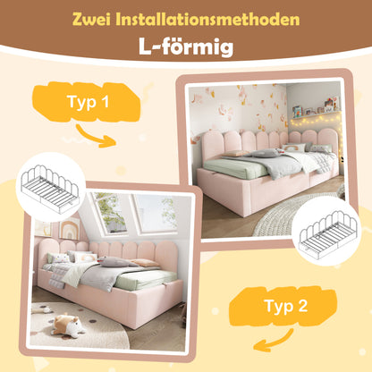 Polsterbett Daybett,Tagesbett Schlafsofa mit hydraulischem Stauraum, Kinderbett mit Metall-Lattenrost, Samt, Rosa, ohne Matratze
