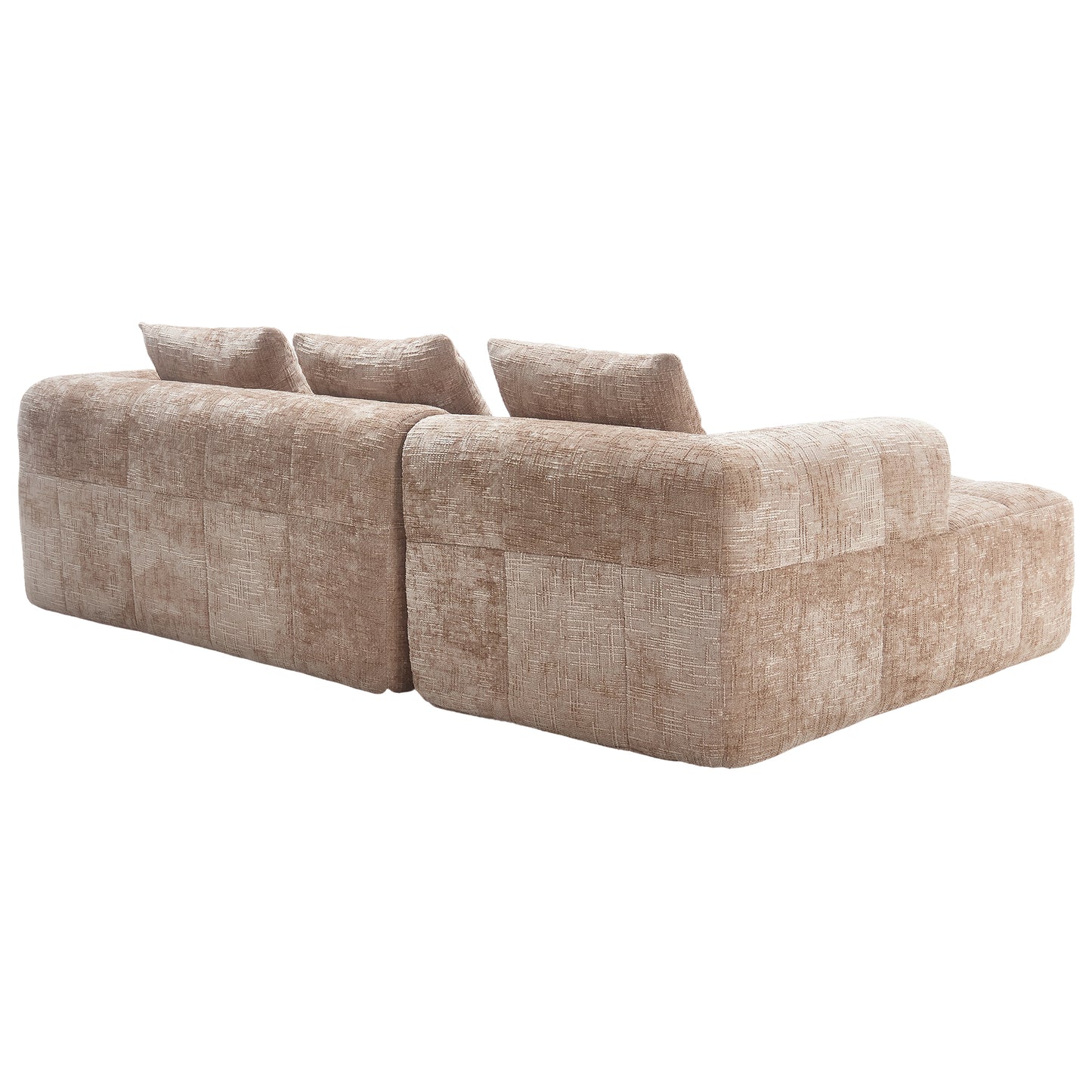 Modernes Sektionssofa, L-Sofa, 3-Sitzer-Sofa, keine Installation erforderlich, Chenille-Sofa mit Chaiselongue und Armlehnen, 3 Kissen, Seitentasche für Fernbedienung, khaki