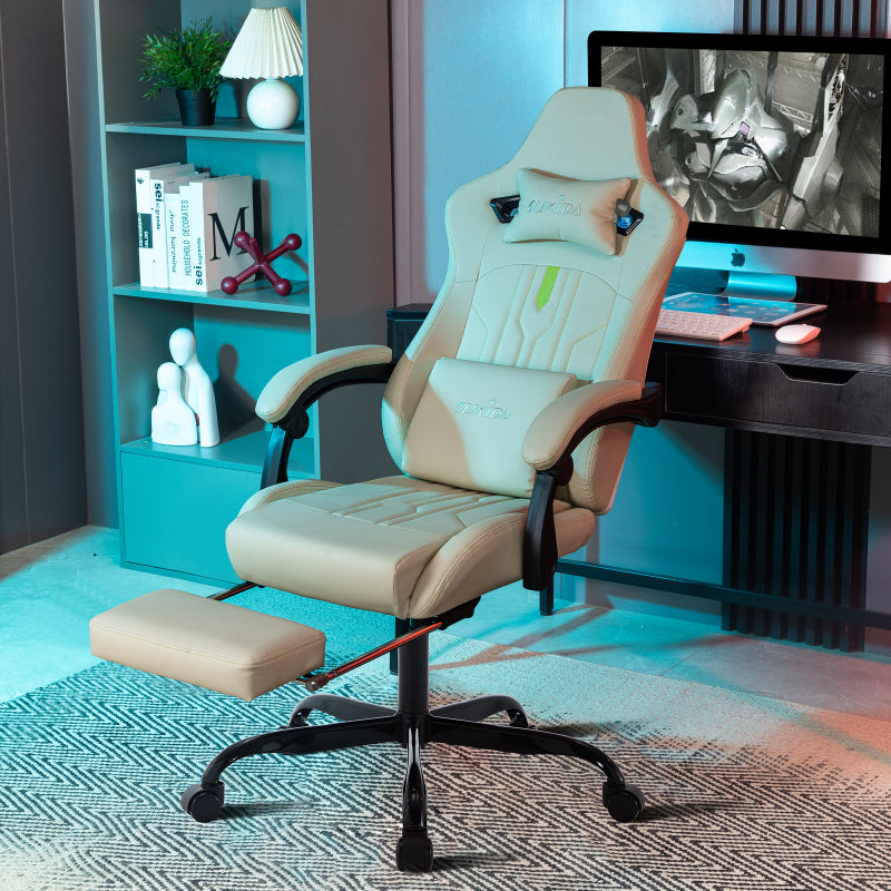 Gaming Stuhl Computerstuhl Ergonomischer Gaming Chair mit Fußstütze Bürostuhl Ergonomischer Computerstuhl mit Lendenwirbelstütze Beige