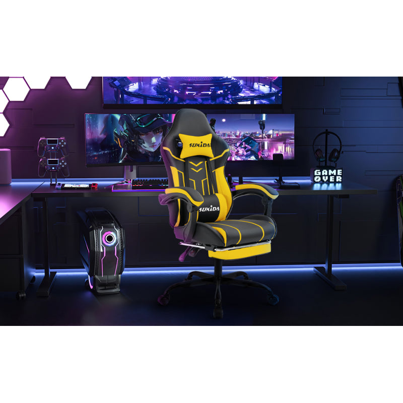 Gaming Stuhl Computerstuhl Ergonomischer Gaming Chair mit Fußstütze Bürostuhl Ergonomischer Computerstuhl mit Lendenwirbelstütze Blackyellow