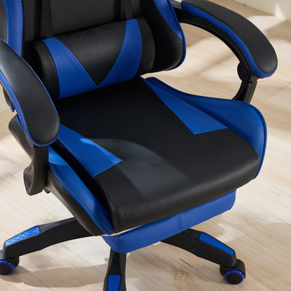 Gaming Stuhl Racing Design, 155° Liegefunktion, Fußstütze, Lendenmassage, Schwarz-Blue