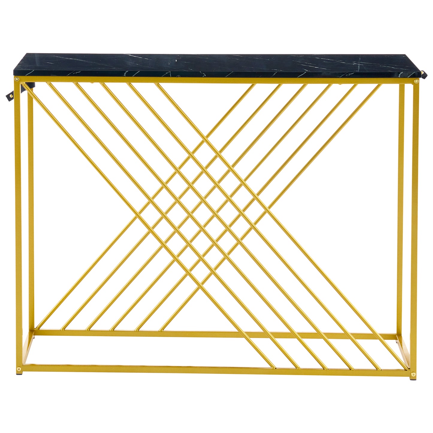 MDF Hochglanz Tisch für den Eingangsbereich, Konsolentisch, Flurtisch, Sideboard, Beistelltisch, Vintage, Schwarzer Tisch mit goldenem Fuß,