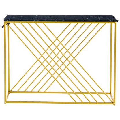 MDF Hochglanz Tisch für den Eingangsbereich, Konsolentisch, Flurtisch, Sideboard, Beistelltisch, Vintage, Schwarzer Tisch mit goldenem Fuß,