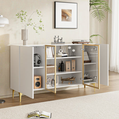 Elegantes 4-Tür Sideboard, Modernes Design, Grifflos, Viel Stauraum, Weiß