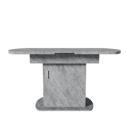 Ausziehbarer ovaler Esstisch, L110/130*W70*H75cm, Betonoptik+silberner Griff
