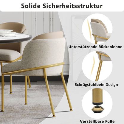 2 St Moderner Stuhl, Ideal für Wohnzimmer, Offene Bürofläche, Esszimmer, Beige+Khaki