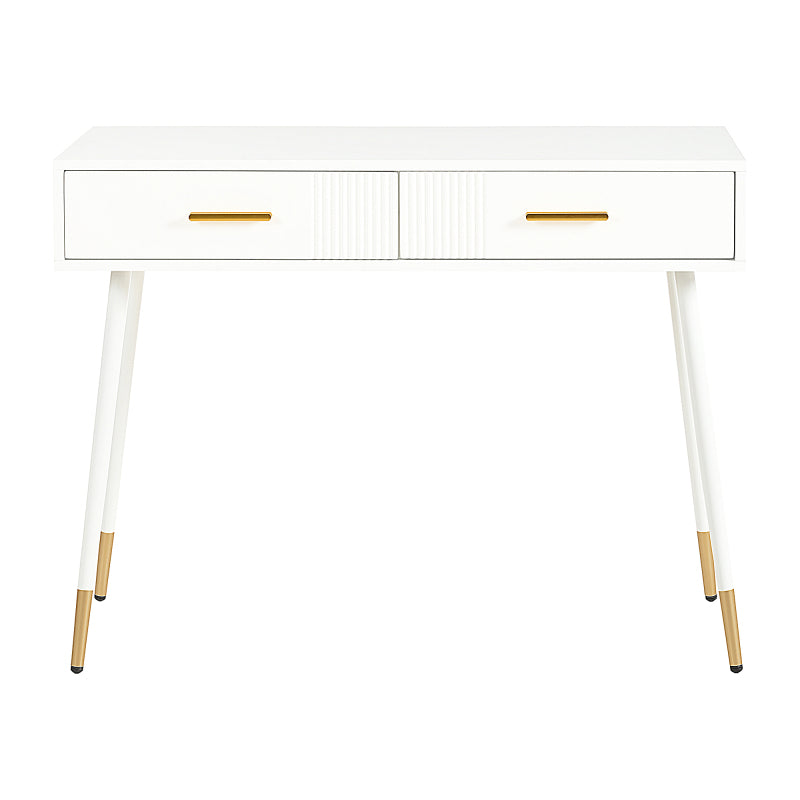 Schminktisch mit 2 Schubladen, Metallfüße, weiß, Maße: H 76 cm × B 100 cm × T 40 cm(ohne Spiegel)