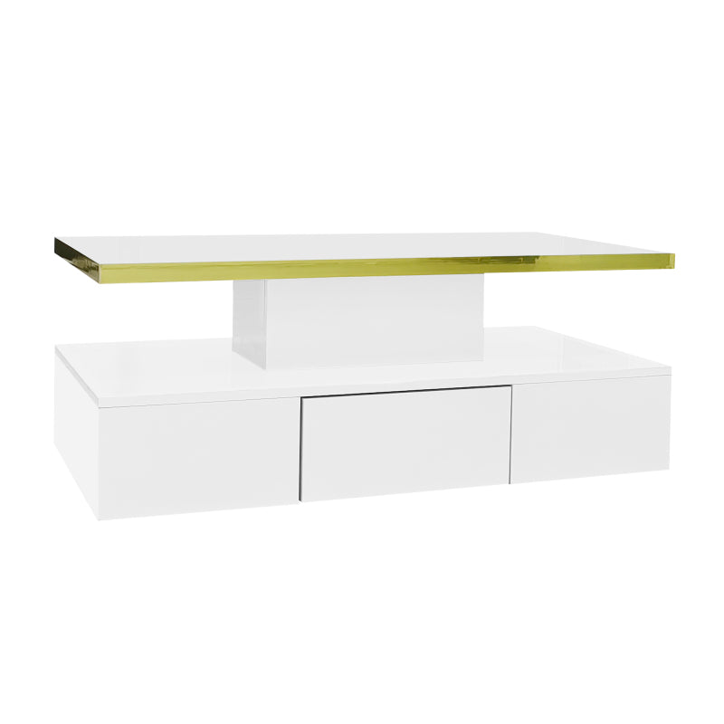 Couchtisch, Tisch mit Schubladen, Hochglanzlackierung, Beistelltisch mit zwei Ablageebenen. Mit LED-Licht