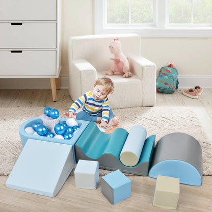9 TLG Bausteine zum Toben & Klettern. Bausteine für Kinder. Treppen, Rutsche und Bällebad für Kinder für Vorschulkinder und Babys, weiche Bausteine, bunt. Ohne Kugel.