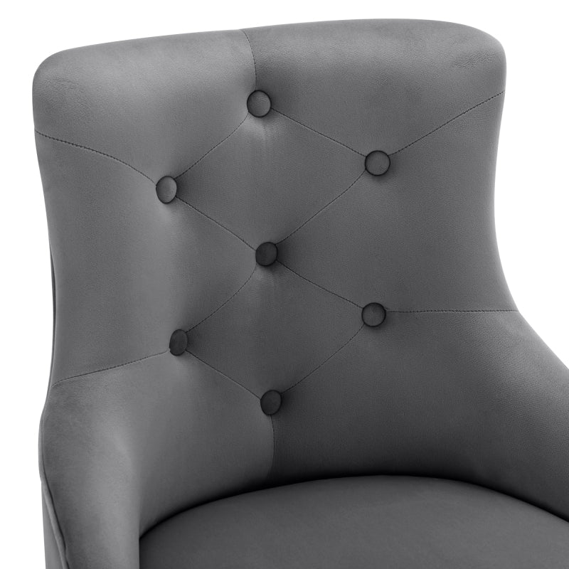 2er Set Esszimmerstuhl mit Knopfmuster, Moderner Loungesessel, Schlafzimmer-Wohnzimmerstuhl mit Lendenkissen, grau