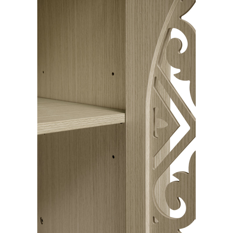 Natürliches Holzfarbener vier Türen Sideboard, mit geschnitztem und durchbrochenem Design, ausgestattet mit drei Einlegeböden. Geeignet für Wohnzimmer, Flur, Esszimmer und Küche.(147.6x40x80cm)