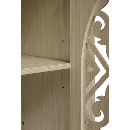 Natürliches Holzfarbener vier Türen Sideboard, mit geschnitztem und durchbrochenem Design, ausgestattet mit drei Einlegeböden. Geeignet für Wohnzimmer, Flur, Esszimmer und Küche.(147.6x40x80cm)