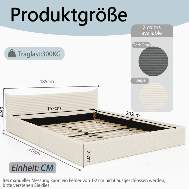 Doppelbett 160x200cm, mit Samtweichem Chenille-Bezug & Elegantem Kleinkantendesign am Kopfende, Beige (ohne Matratze)