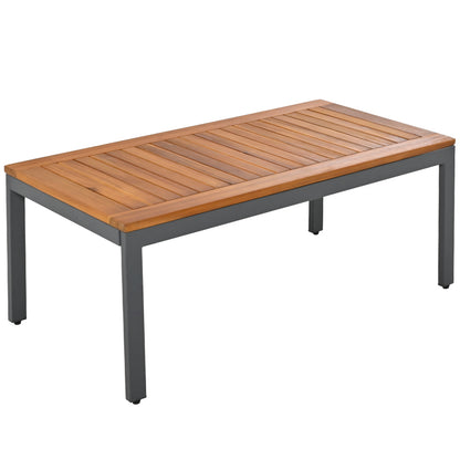 Loungeset, Gartenmöbel-Set mit Rahmen aus verzinktem Stahl, (breites Set, 4-teiliges Esstisch-Set, 1x 2-Sitzer-Sofa, 2x Einzelstühle, 1x Tisch), Akazienholz Tischplatte und Armlehnen,Beige