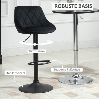 Barhocker 2er-Set Höhenverstellbar Schwarz Bistrohocker mit Fußstütze und Rückenlehne aus Samt & Metall