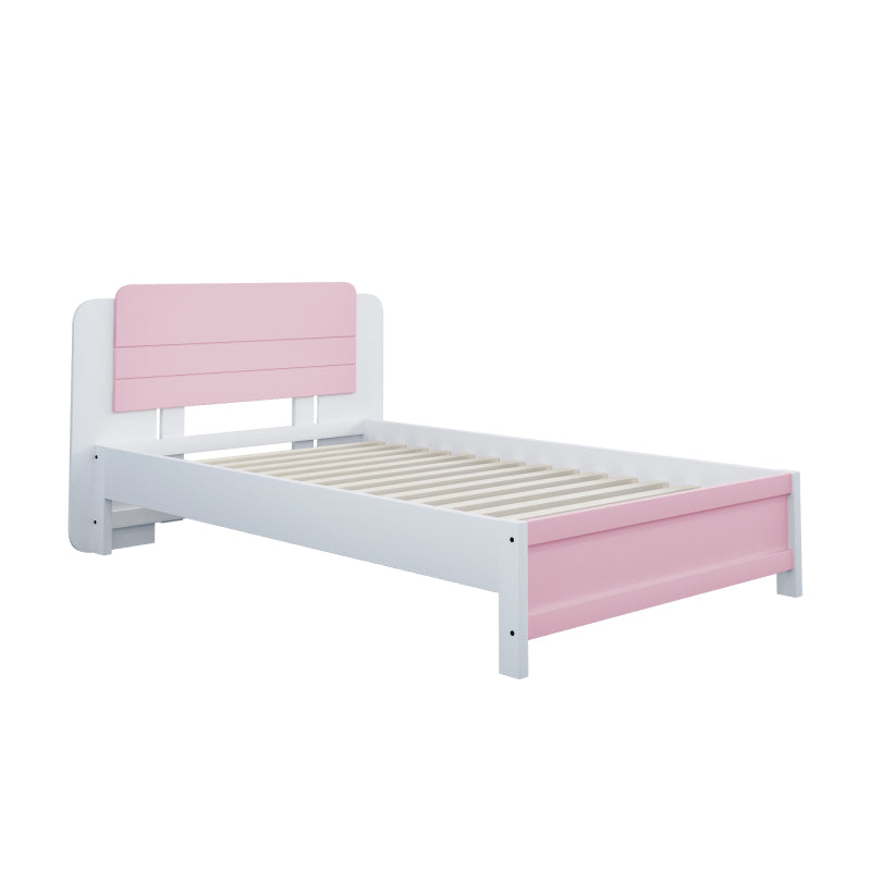 Holzbett 90*200 cm , Einzigartige und Minimalistische Form, Kopfteil mit Liniendesign, Kindereinzelbett, Rosa