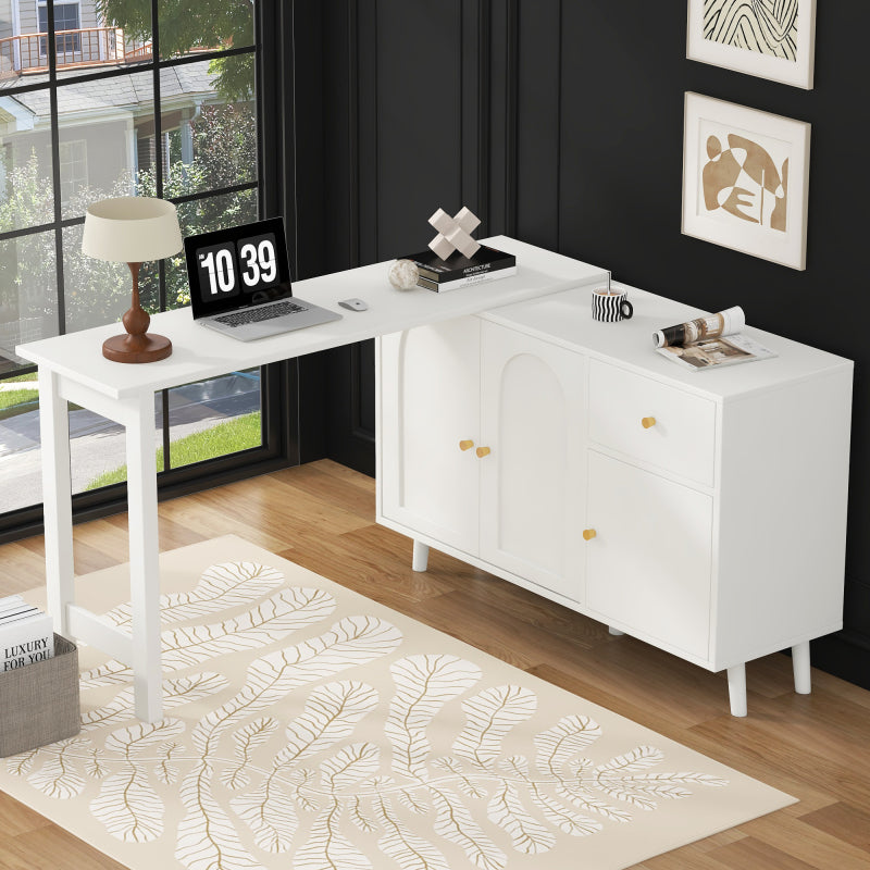 Multifunktionaler 2 in 1 Schreibtisch und Sideboard – 360° drehbar, 3 Türen 1 Schublade, Eckschreibtisch, Frisiertisch, Schreibtisch,Sideboard