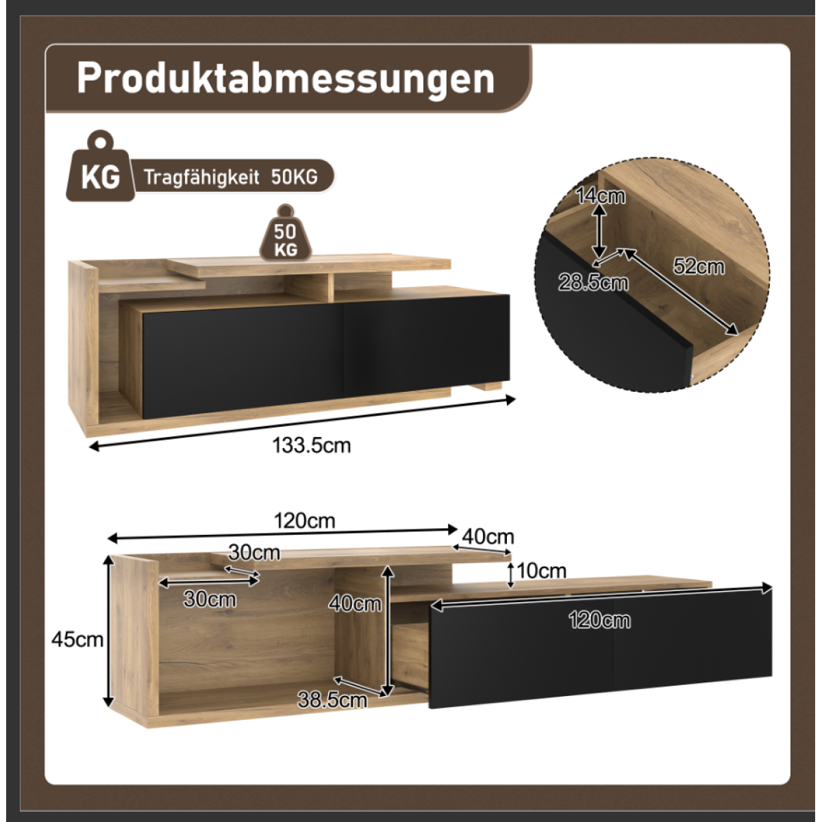 TV-Schrank ausziehbar,  Lowboard Modern mit LED-Beleuchtung