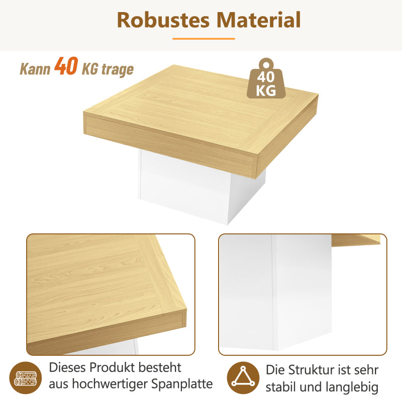 Kreativer LED-Couchtisch in Pilzform, 70x70x40 cm – Stilvoller, quadratischer Beistelltisch, 30 kg Tragkraft, modernes Design für Wohnzimmer