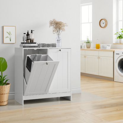 Badezimmer-Wäschekorb-Aufbewahrungsschrank, freistehender Home-Organizer, weiß