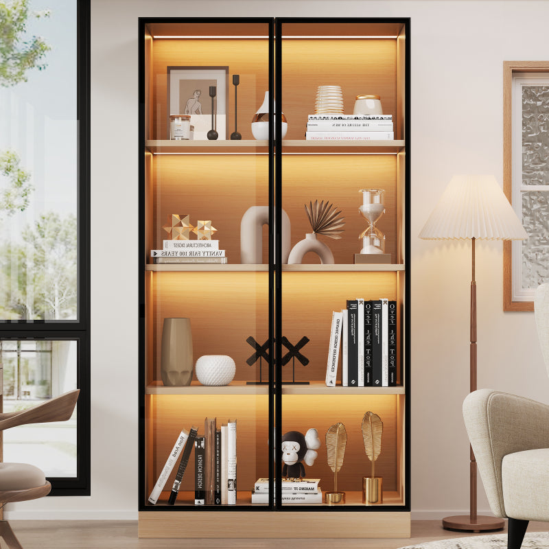 Glasvitrine, Eiche-Optik, 70×40×160 cm: LED-beleuchteter Vitrinenschrank mit gehärtetem Glas und Einlegeböden, ideal für Sammlungen, Bücher und Wein.
