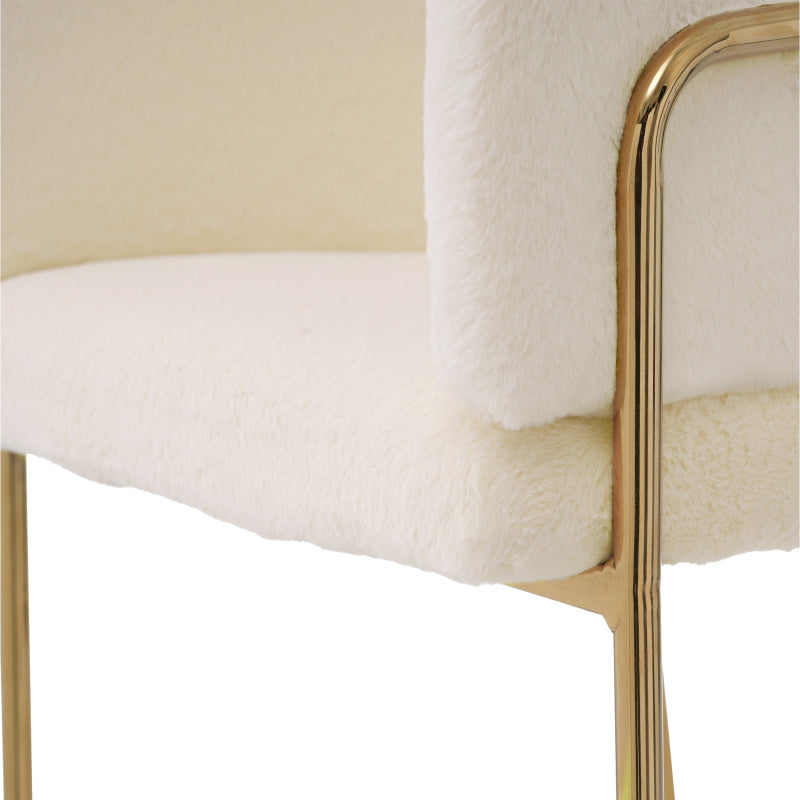 Freizeitstuhl, 2er-set, Esszimmerstuhl, Ankleide Stuhl mit vier Stützbeinen aus Metall, Kaninchendaunenimitat, beige