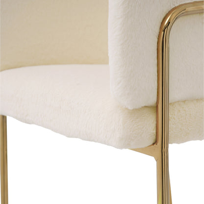 Freizeitstuhl, 2er-set, Esszimmerstuhl, Ankleide Stuhl mit vier Stützbeinen aus Metall, Kaninchendaunenimitat, beige