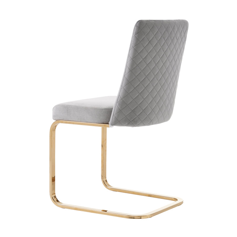 Samt-Esszimmerstuhl, 2er-Set, Lounge-Sessel, Diamant-Rücken-Design, mit goldfarbenen Metall-Stützbeinen, Grau