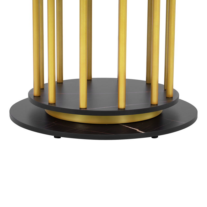 Runder Esstisch mit Marmoroptik Modernes Design mit Metallgestell, Schwarz+Gold