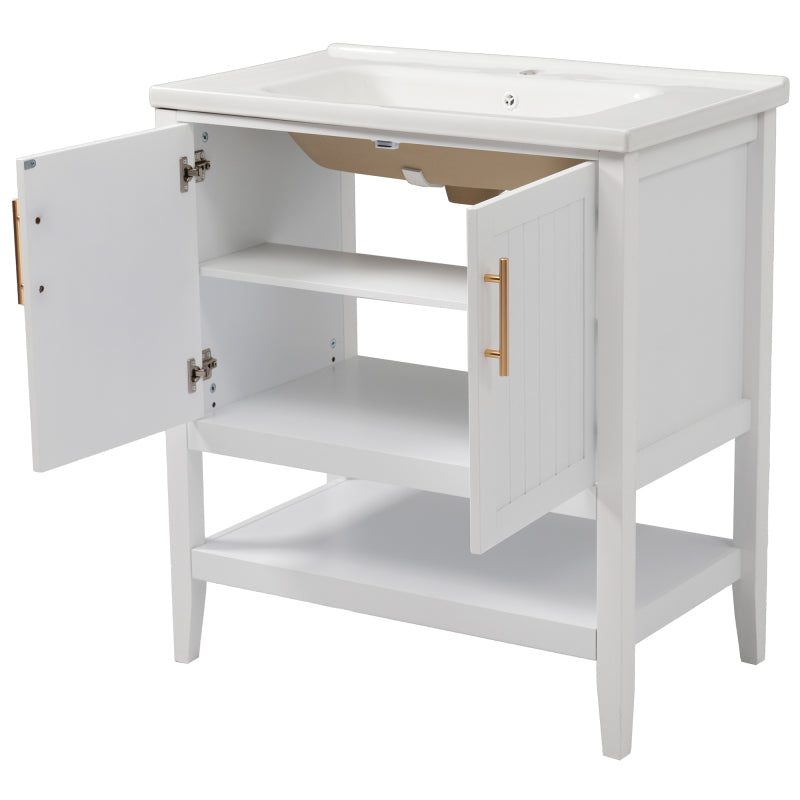 Badmöbel Einzel Waschtisch mit Unterschrank 80cm mit Keramik-Waschbecken,weiß