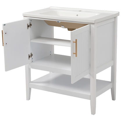 Badmöbel Einzel Waschtisch mit Unterschrank 80cm mit Keramik-Waschbecken,weiß