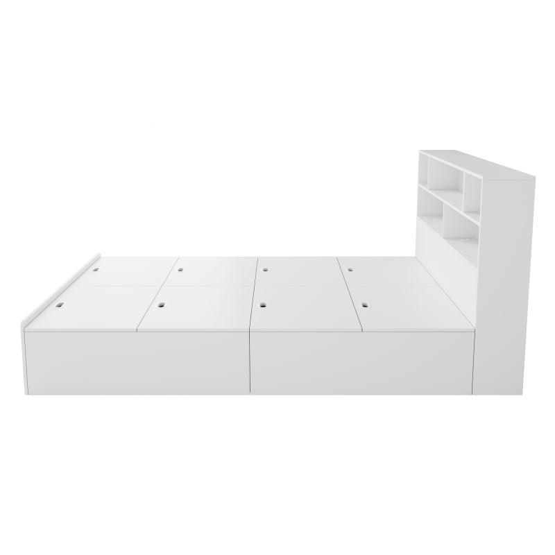 Stauraumbett 140*200cm, Doppelbett,Funktionsbett,Massivholzbett, mit USB-Anschluss, mit Aufbewahrungsbox unter dem Bett, mit Stauraum, ohne Matratze, weiß