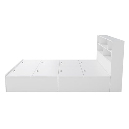 Stauraumbett 140*200cm, Doppelbett,Funktionsbett,Massivholzbett, mit USB-Anschluss, mit Aufbewahrungsbox unter dem Bett, mit Stauraum, ohne Matratze, weiß