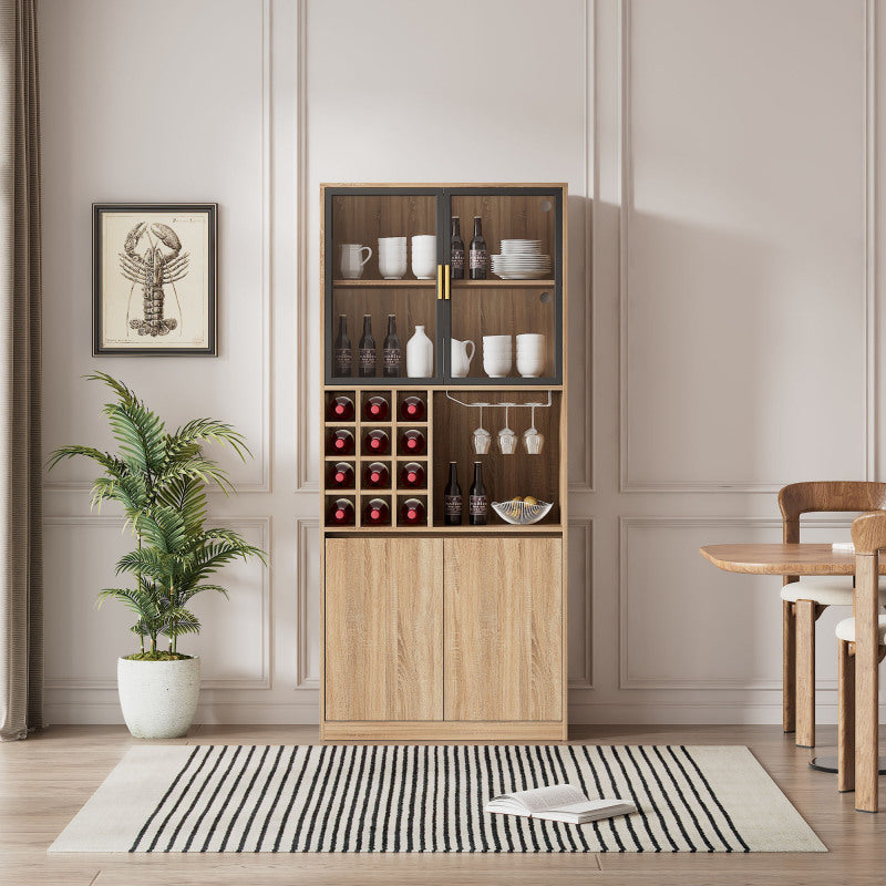 Badezimmerschrank,Spirituosenschrank,Vitrine Vitrinenschrank mit Glastüren und Beleuchtung 180 CM