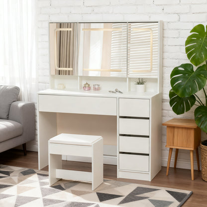 Schminktisch Frisiertisch Kosmetiktisch mit Hocker Beleuchtung Spiegel Weiß