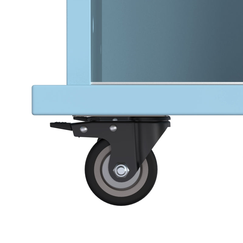 Esswagen/Anrichte, 112x40(70)x94 cm, Blau, Klappbare Massivholzoptik-Arbeitsplatte, mit Ablagetür, Rollen & Auswechselbaren Massivholzfüßen, für Küche & Esszimmer