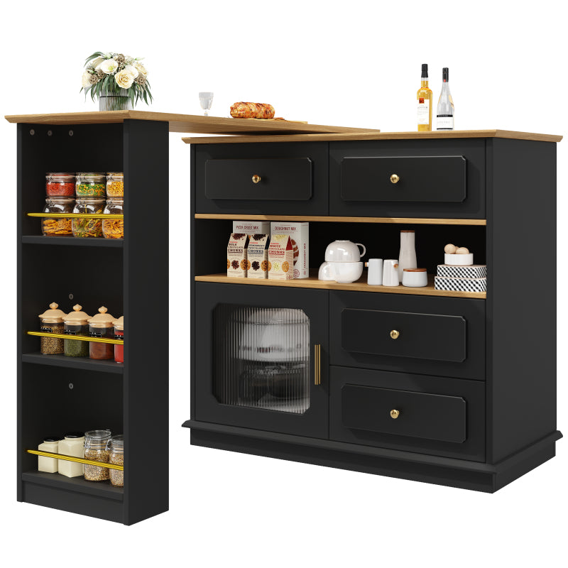 Hochtisch Kücheninsel  Bistro Table (125-181×39×104.5cm) , 360° drehbare Essbar, Schwarz