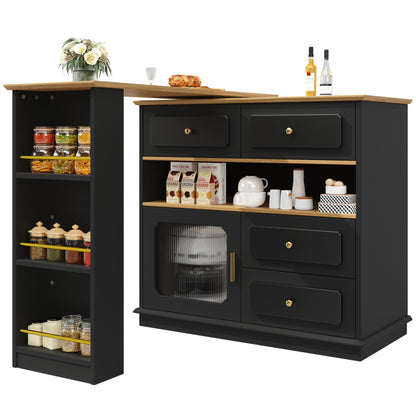 Hochtisch Kücheninsel  Bistro Table (125-181×39×104.5cm) , 360° drehbare Essbar, Schwarz