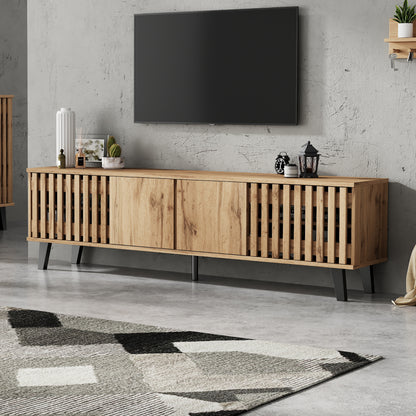 180 x 40 x 55 cm TV-Schrank, Lowboards  in Originalholzfarbe, 8 separate Ablagefächer, TV-Ständer, TV-Konsolen-Entertainment-Center passend für 70-Zoll-Fernseher, geeignet für Wohnzimmer
