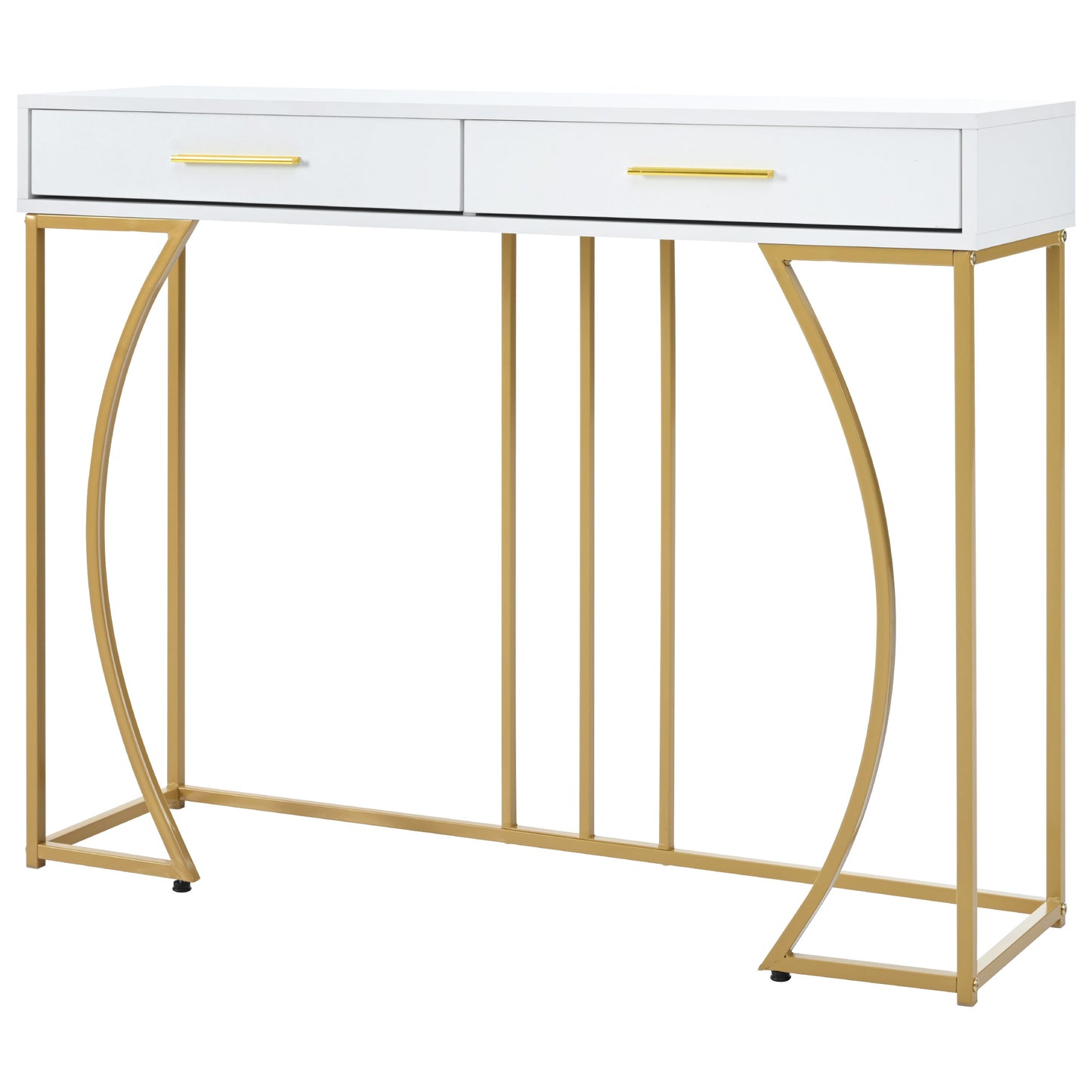 Konsolentisch,Flurtisch mit 2 Schublade ,Leichter Luxus-Stil Beistelltisch, Weiß/Gold
