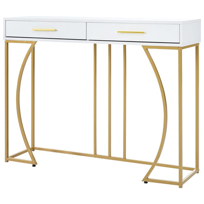 Konsolentisch,Flurtisch mit 2 Schublade ,Leichter Luxus-Stil Beistelltisch, Weiß/Gold