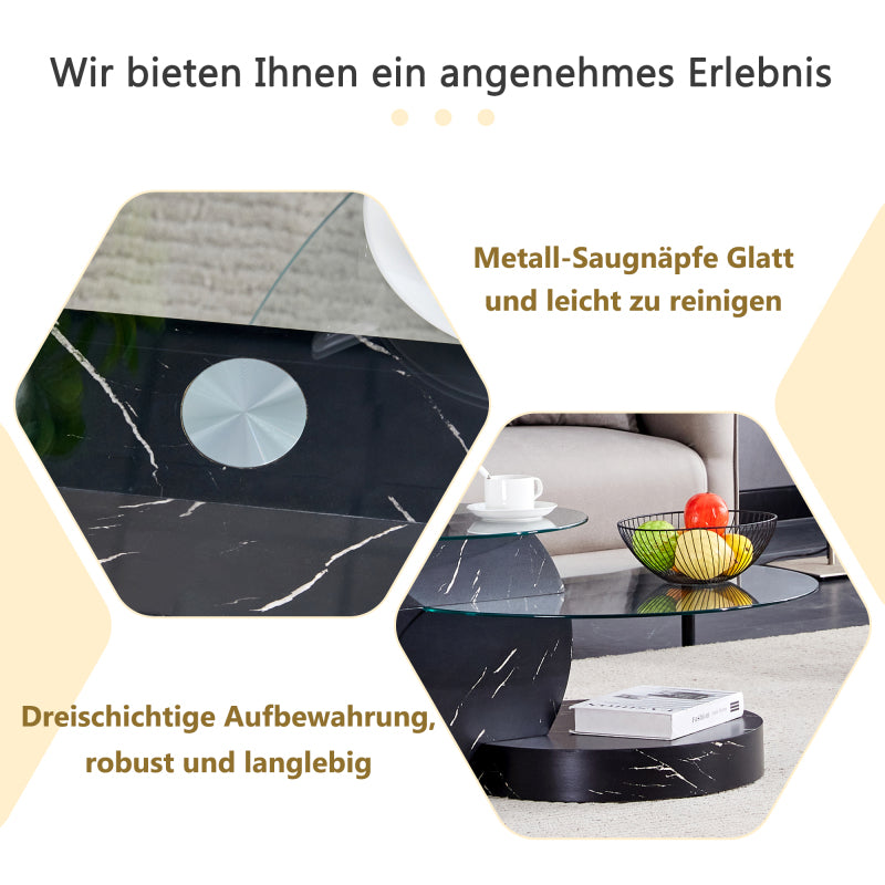 Moderner minimalistischer gehärteter Glas-Couchtisch, mehrschichtiges Design, mit schwarzen Textur-Aufklebern