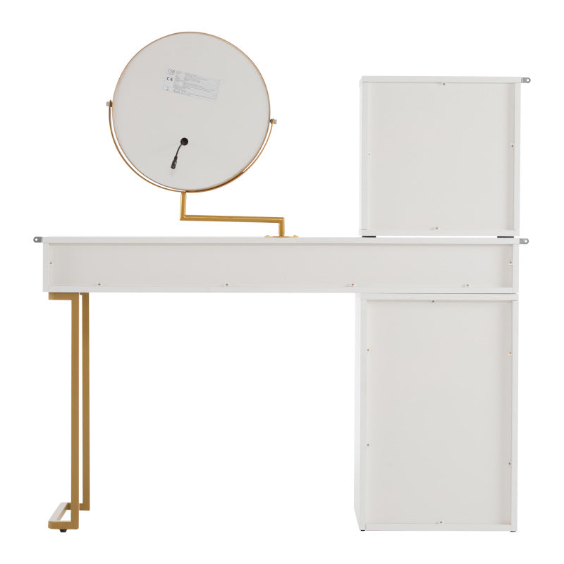 Schminktisch-Set mit LED-beleuchtetem Spiegel, transparenter Tischplatte aus gehärtetem Glas, Schminktisch-Seite und Schrank, elegante Möbel, weiß, Maße: 120 x 45 x 115 cm(ohne Hocker)