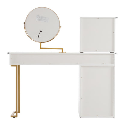 Schminktisch-Set mit LED-beleuchtetem Spiegel, transparenter Tischplatte aus gehärtetem Glas, Schminktisch-Seite und Schrank, elegante Möbel, weiß, Maße: 120 x 45 x 115 cm(ohne Hocker)