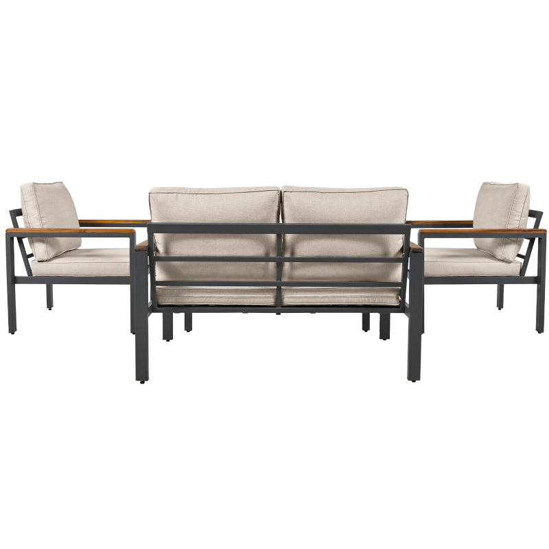 Loungeset, Gartenmöbel-Set mit Rahmen aus verzinktem Stahl, (breites Set, 4-teiliges Esstisch-Set, 1x 2-Sitzer-Sofa, 2x Einzelstühle, 1x Tisch), Akazienholz Tischplatte und Armlehnen,Beige