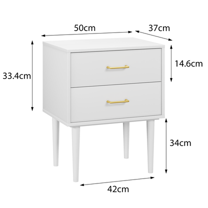 Weißer Nachttisch mit 2-Schubladen, Schlafzimmer Nachttisch, moderner Nachttisch mit Holzbeinen,1 Stück