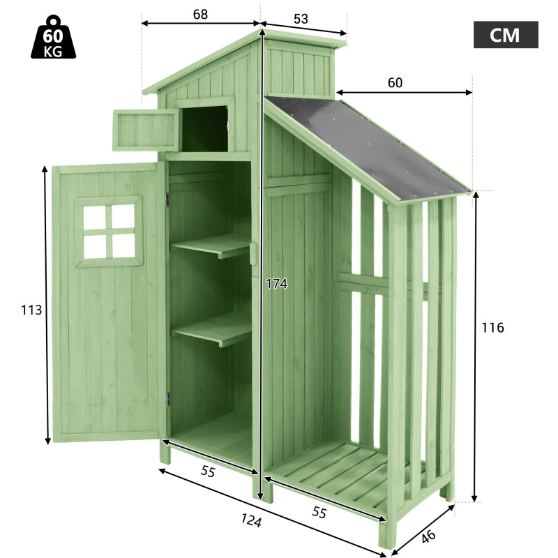 Gerätehaus Gartenschrank Geräteschuppen Geräteschrank, BxT: 124x46 cm,BxTxH:124x46x174cm, auch für kleine Gärten geeignet,Grün, (Holzhütte, 1 St., Gartenhaus)