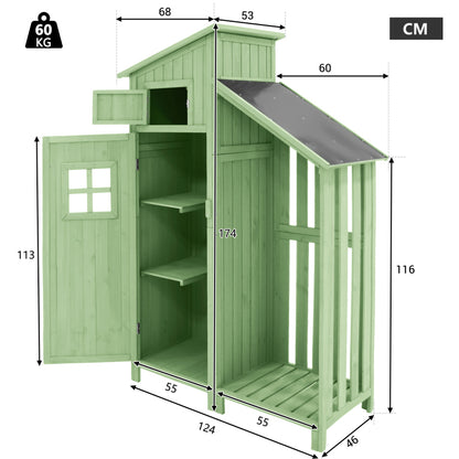 Gerätehaus Gartenschrank Geräteschuppen Geräteschrank, BxT: 124x46 cm,BxTxH:124x46x174cm, auch für kleine Gärten geeignet,Grün, (Holzhütte, 1 St., Gartenhaus)